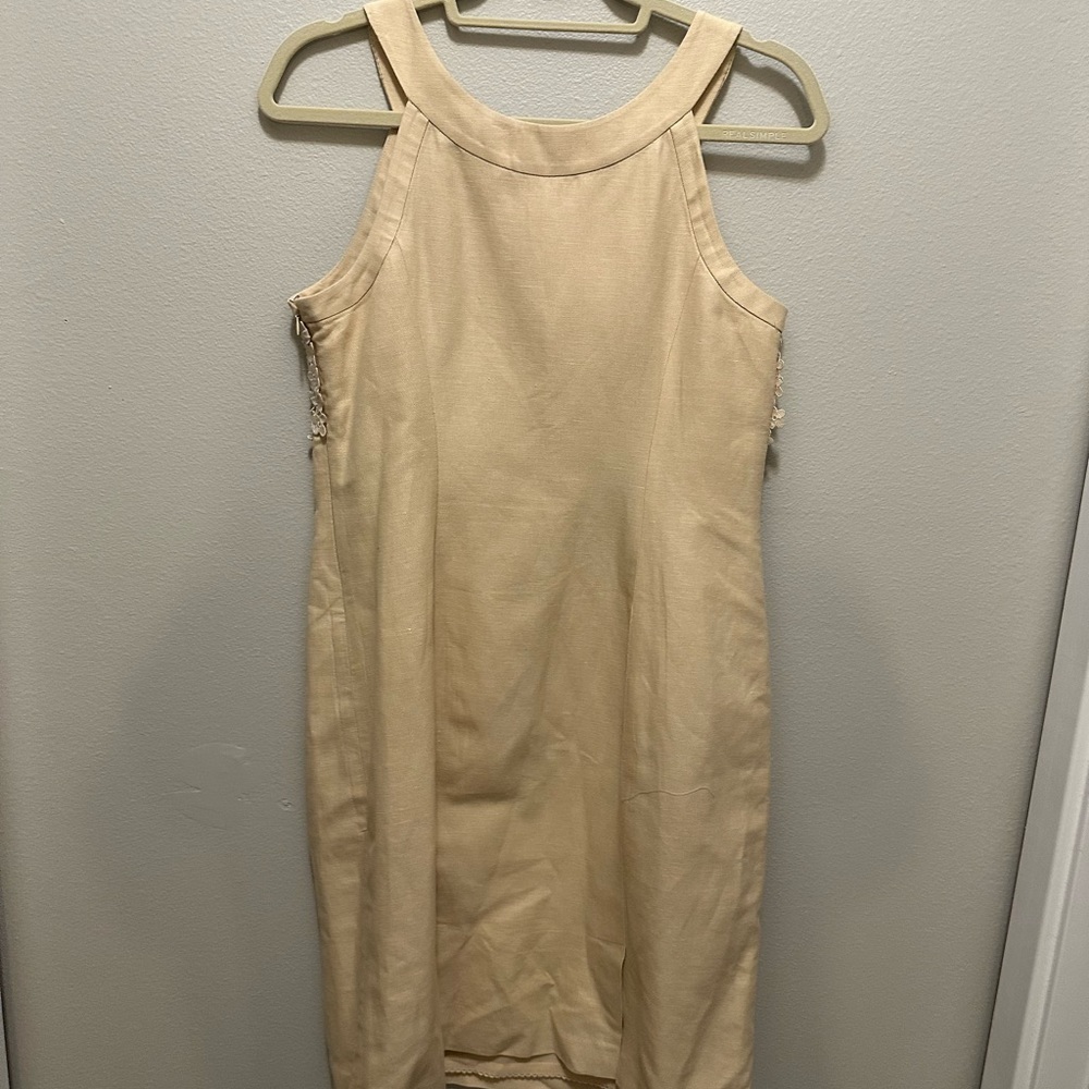 Anthropologie Postage Stamp Oleander crochet Linen Sheath Dress Size 10 Cream - Picture 10 of 14